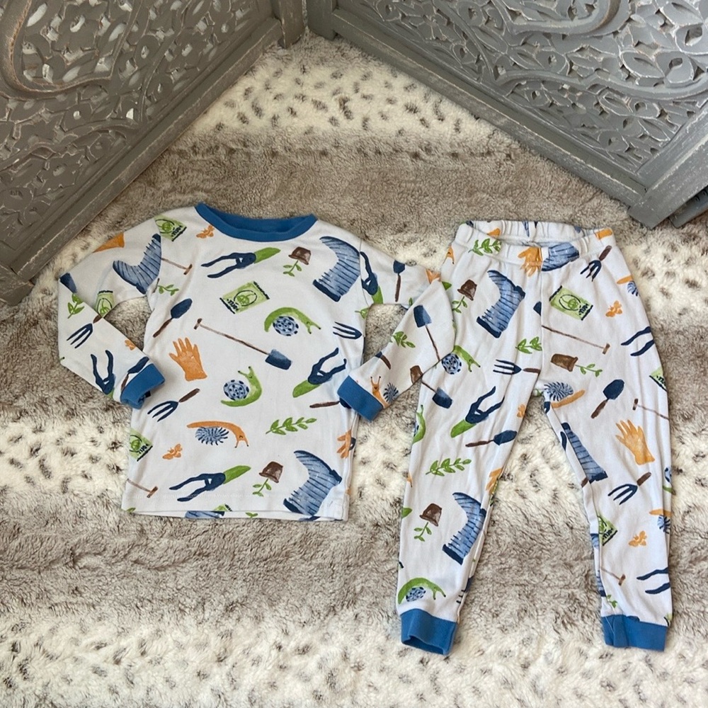 Burt’s Bees Baby garden matching set boys size 2T plants snails pajamas preppy